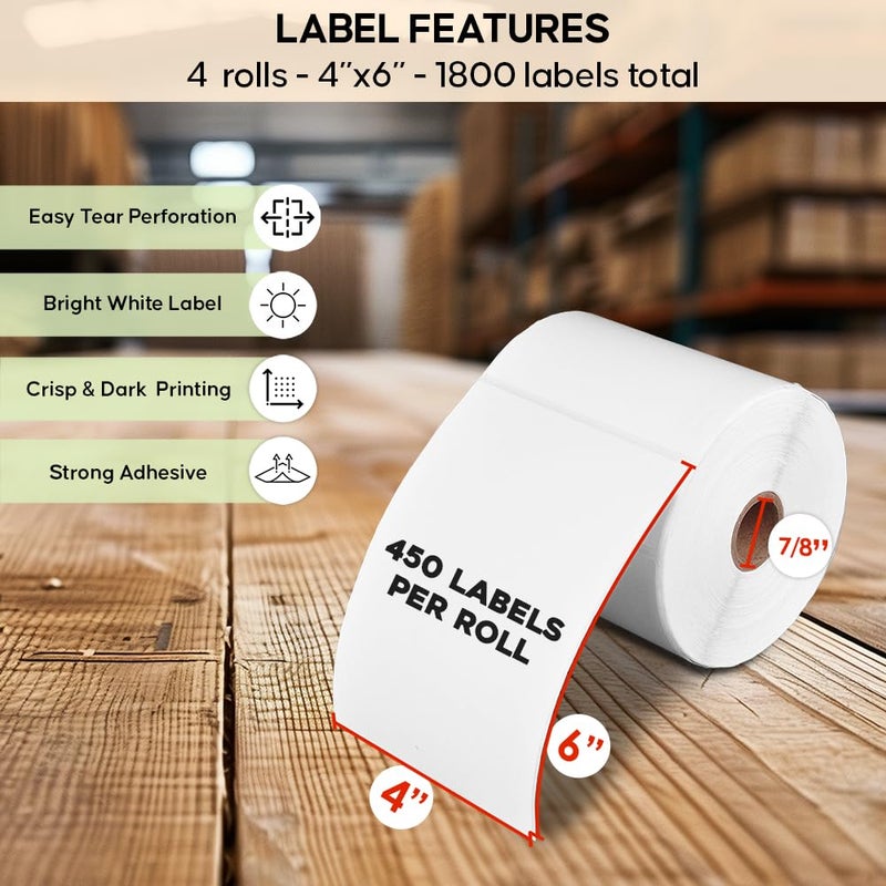 Arkscan 4 Rolls of SL450 4x6 Shipping Label (450 Pages per roll) Support Arkscan Label Printers, Compatible w/Zebra LP2844, Zp-450, Zp-500, Zp-505 and Other Brands, It's Designed for Direct Thermal, White. - Image 5
